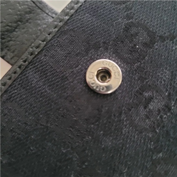 GUCCI Logo Metal Bar Plate Canvas Leather Wallet Monogram Black Envelope - Picture 8 of 9